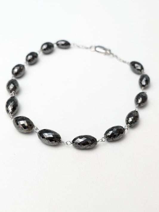 7" Black Diamond Oval Rosary Bracelet in 14KW