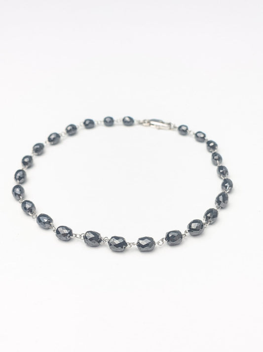 6.5" 8" Black Diamond Oval(double drilled) Rosary Bracelet in 18KW