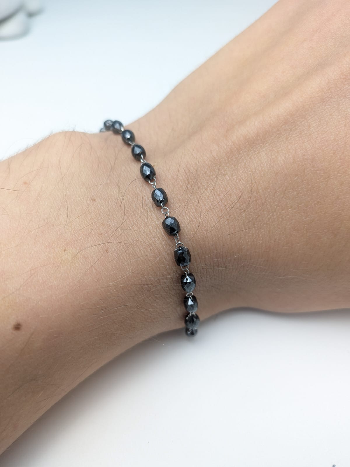 6.5" 8" Black Diamond Oval(double drilled) Rosary Bracelet in 18KW