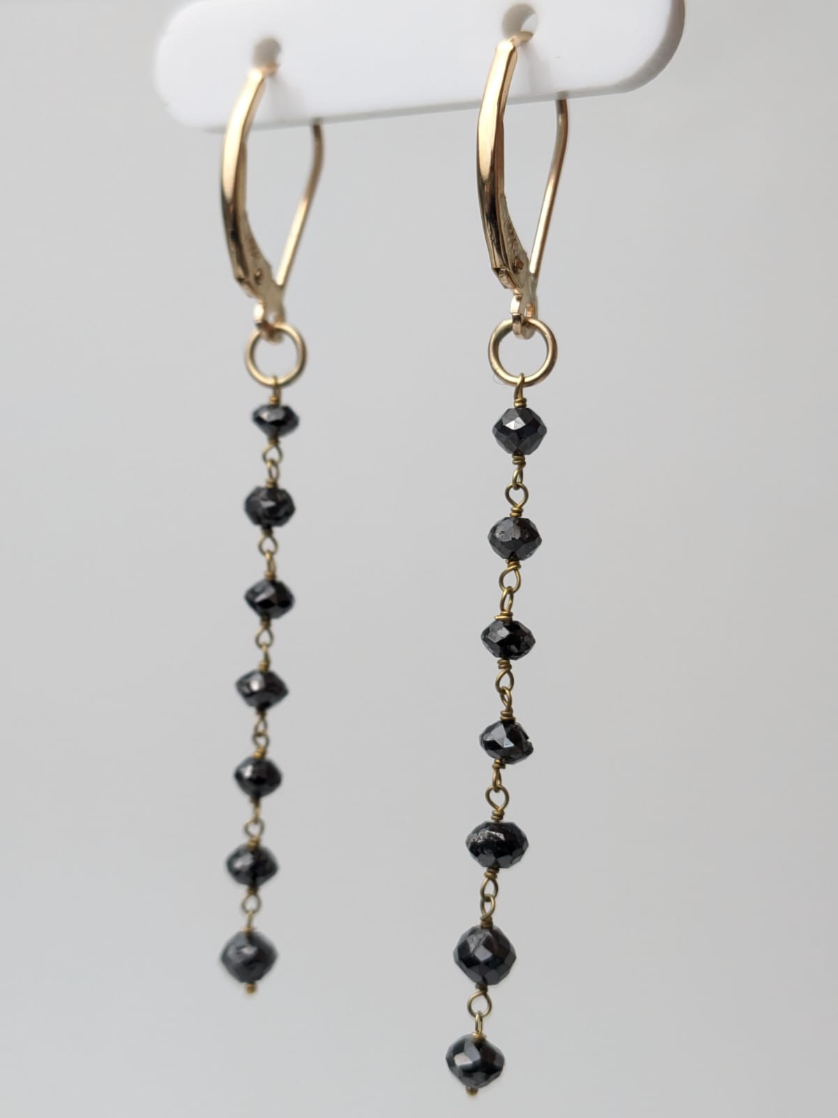 Black Diamond Drop Earrings in 14KY