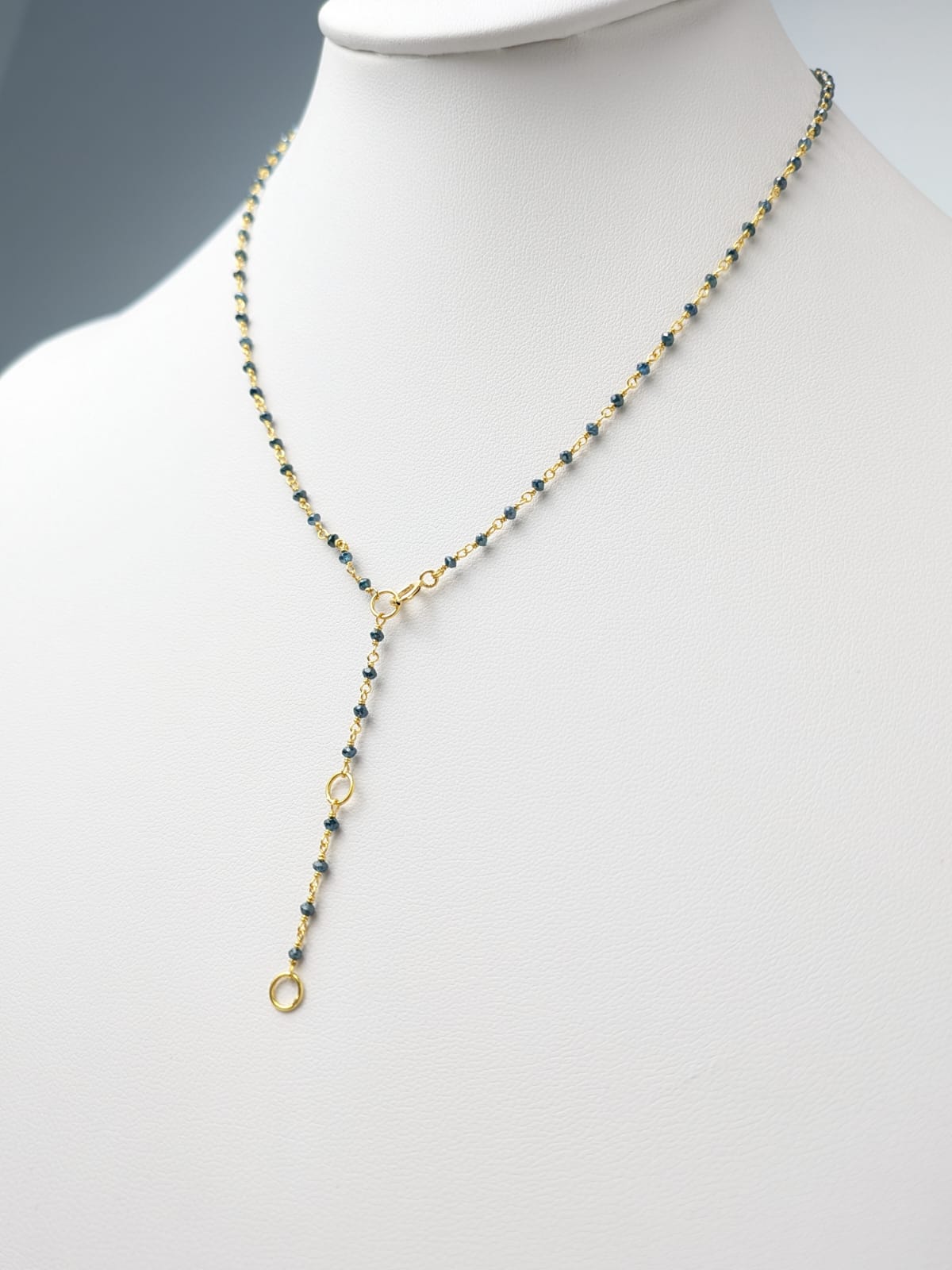 16"-18" Blue Diamond Round Rosary Necklace in 14KY and 18KY