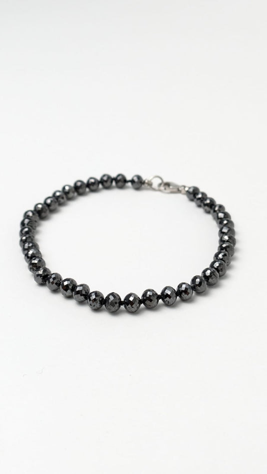 4.5-5.0mm Black Diamond Round Bead Knotted Bracelet(29-33ct Tot. Dia. Wt.)