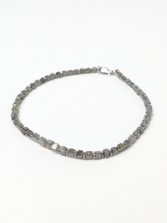 Grey Diamond Cube Solid Strand Bracelet with Rondelle Accents in 14KW and 14KY