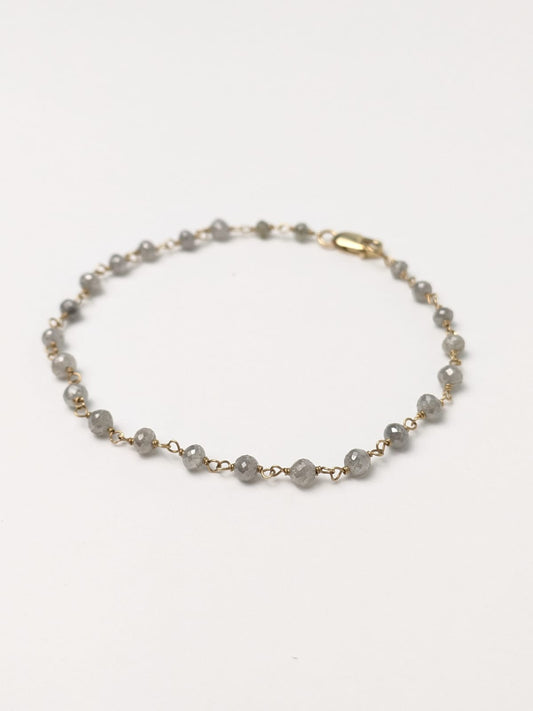 Grey Diamond Round Rosary Bracelet in 14KY and 14KW (2.5mm-3mm bead size)