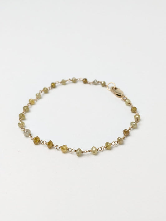 Rustic Yellowish Grey Diamond Round Rosary Bracelet in 14KY and 14KW Gold 2.5-3.5mm Bead Size