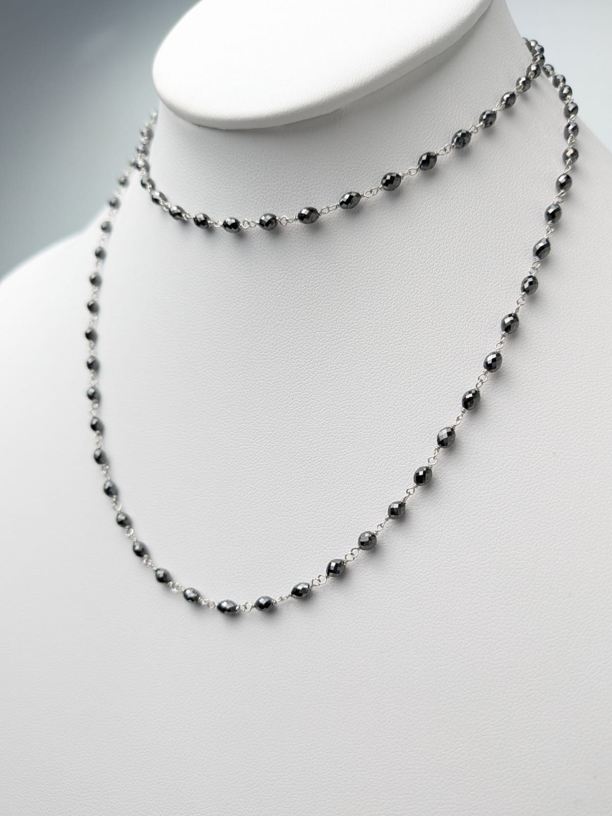 2.5x3.5mm - 4x7.5mm 20"-36" Black Diamond Oval Rosary Necklace(18.20ct - 30.00ct Tot. Dia. Wt.)