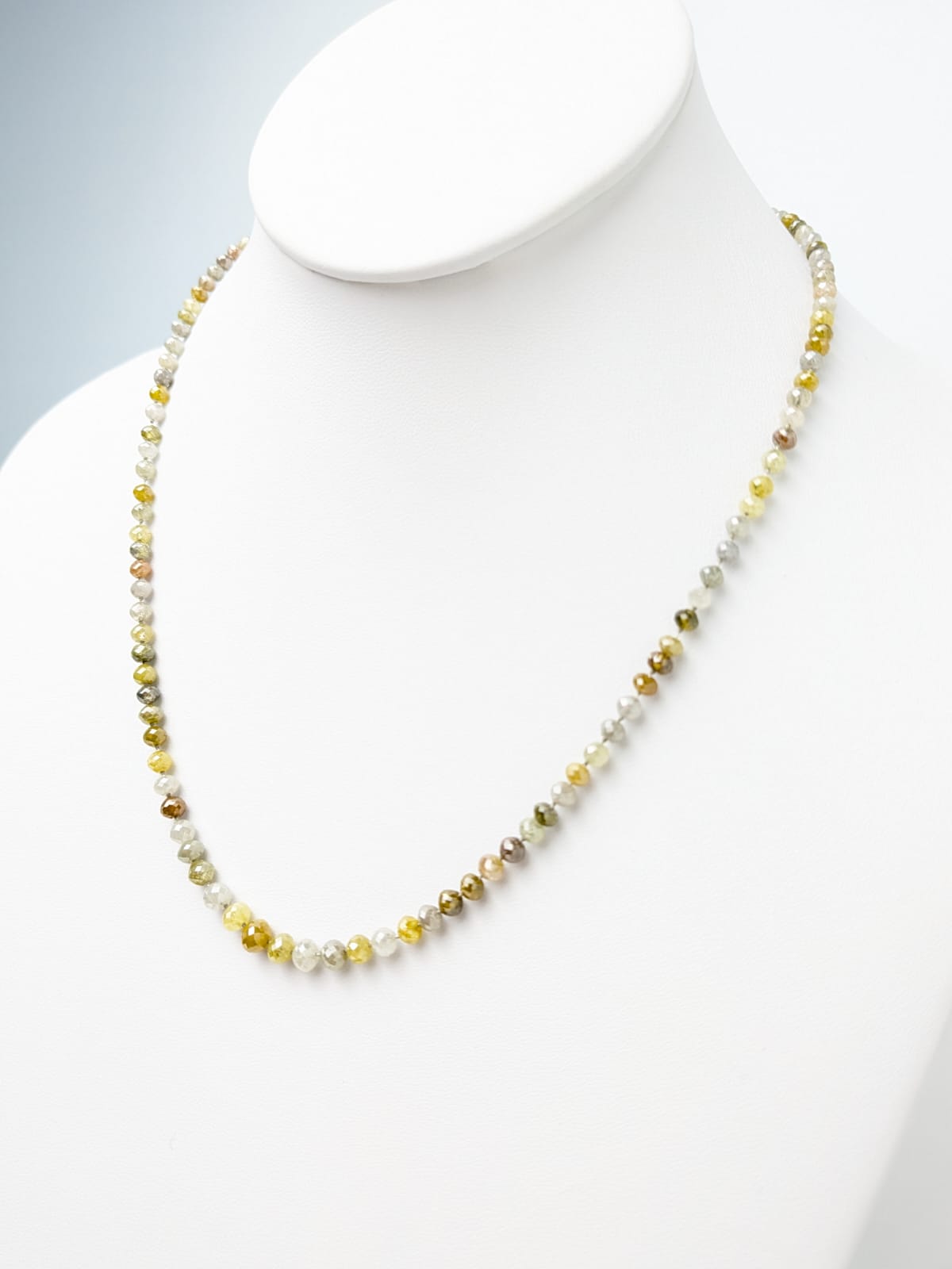 Multicolor Diamond Round Solid Strand Knotted Necklace in 14KY Gold 3.5-5.5mm Bead Size