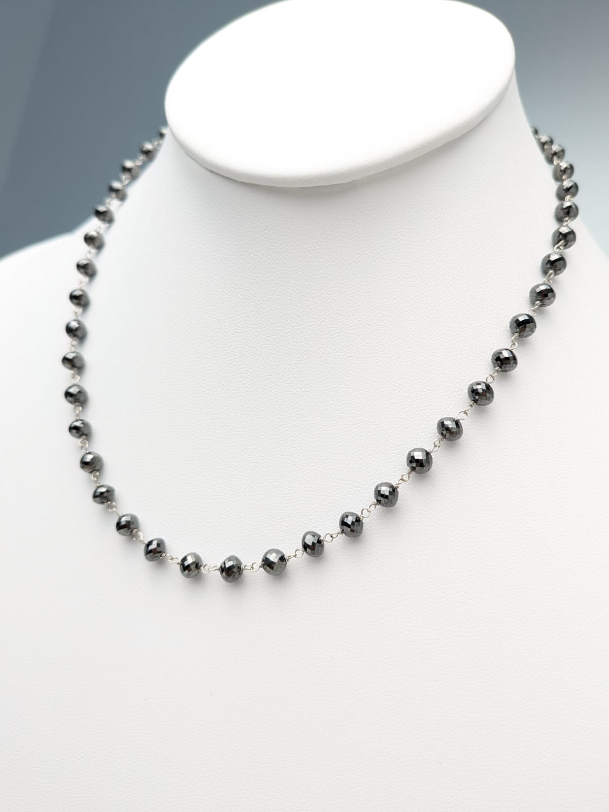 Black Diamond Round Rosary Necklace in 14KW (4.5mm-5.5mm bead size)