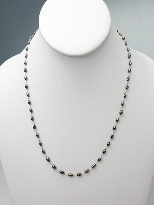 2.5x3.5mm - 4x7.5mm 20"-36" Black Diamond Oval Rosary Necklace(18.20ct - 30.00ct Tot. Dia. Wt.)