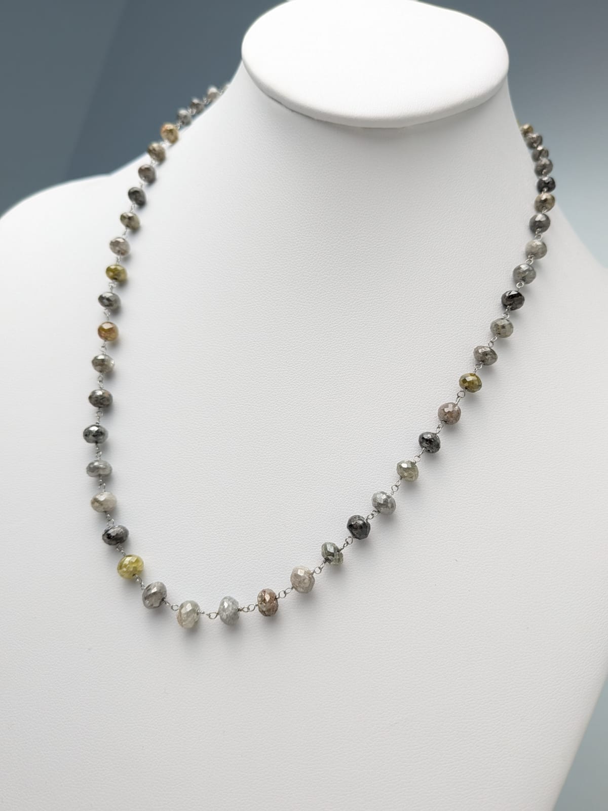 Grey Multicolor Diamond Round Rosary Necklace in 14KW (4.5mm - 6mm bead size)