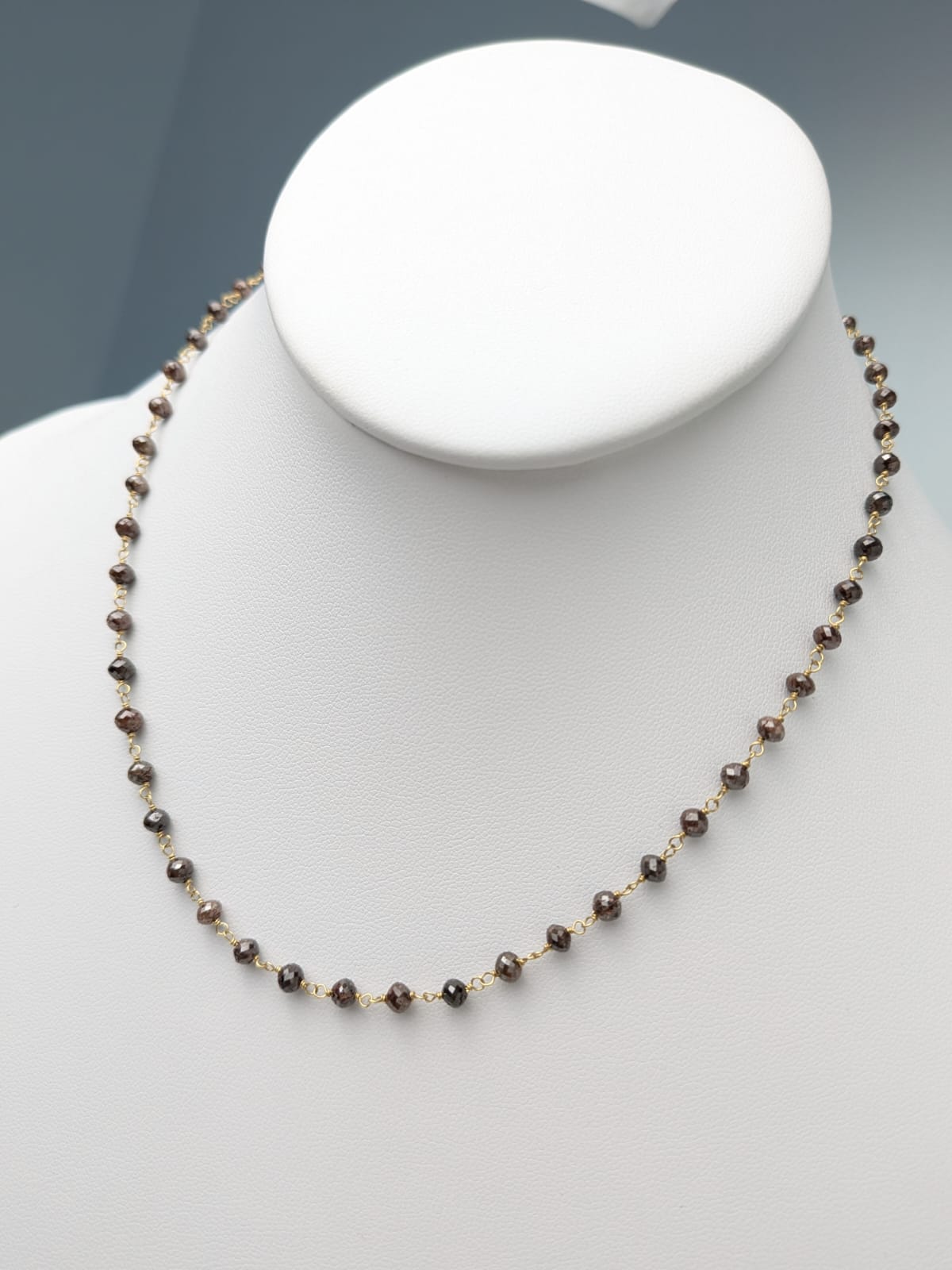 Reddish Brown Diamond Round Rosary Necklace in 18KY (3.5mm bead size)