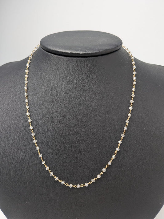 White Diamond Round Rosary Necklace in 14KY (2.5mm bead size)