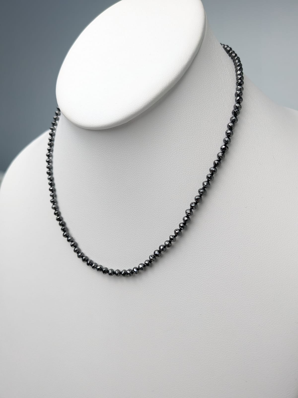 3.0-3.5mm Black Diamond Round Bead Knotted Necklace (35ct-48ct Tot. Dia. Wt.)