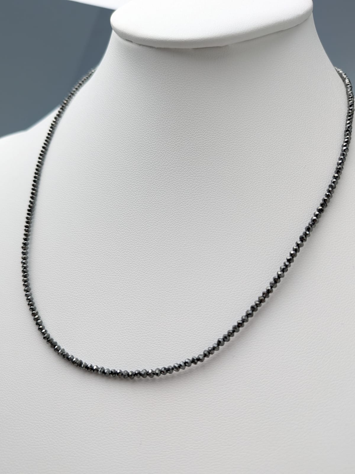 Black Diamond Round Solid Strand Non-Knotted Necklace in 14KW Gold 2.2mm-2.7mm Bead Size 09349
