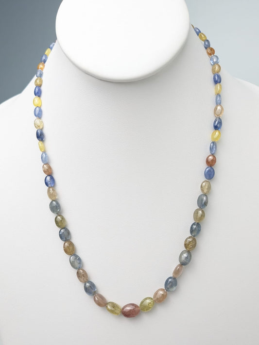 19" Multicolor Sapphire Oval Bead Strand Necklace in 14KW NCK-748