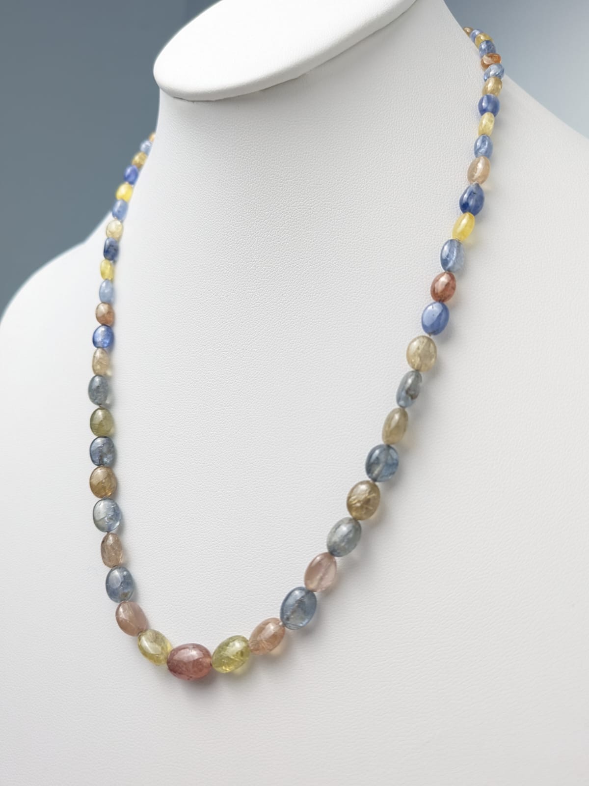 20" Multicolor Sapphire Oval Bead Strand Necklace in 14KW NCK-748