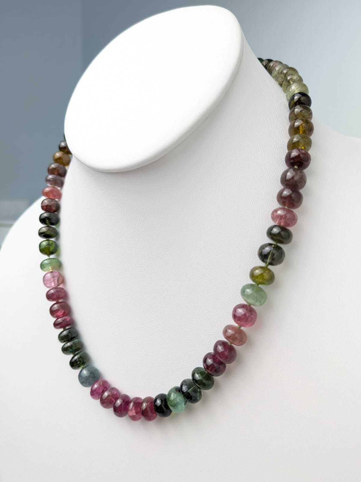 18" Multi Color Tourmaline Strand Necklace with Gold Vermeil Clasp NCK-747