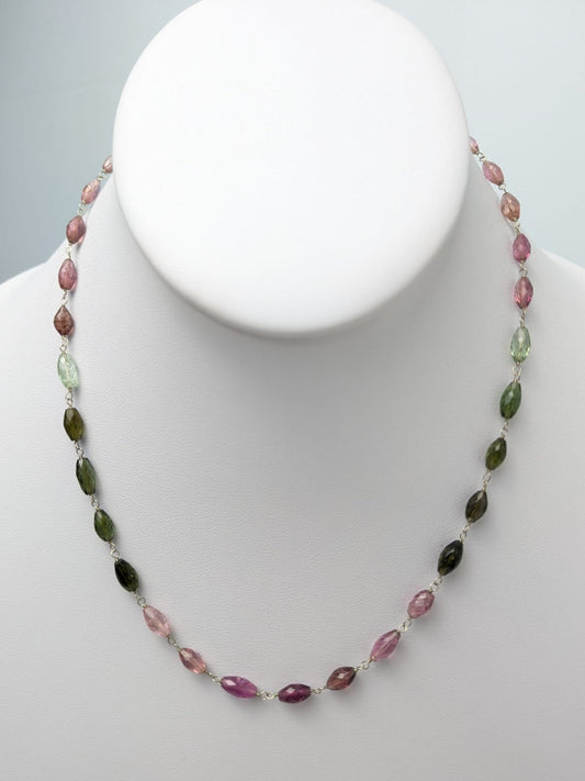 17" Pink and Green Tourmaline Rosary Necklace in 14KW NCK-707