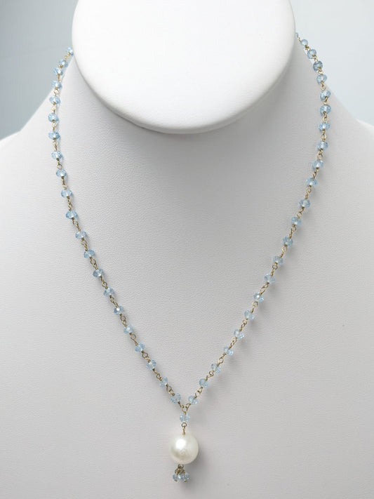 17" Topaz and Pearl Rosary Necklace in 14KY NCK-708