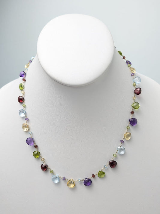 18" Multicolor Gemstone Rosary Necklace in 14KY NCK-740