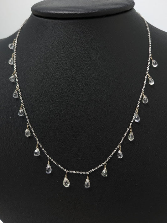 16" White Sapphire Station Dangly Necklace in 18KW - NCK-723