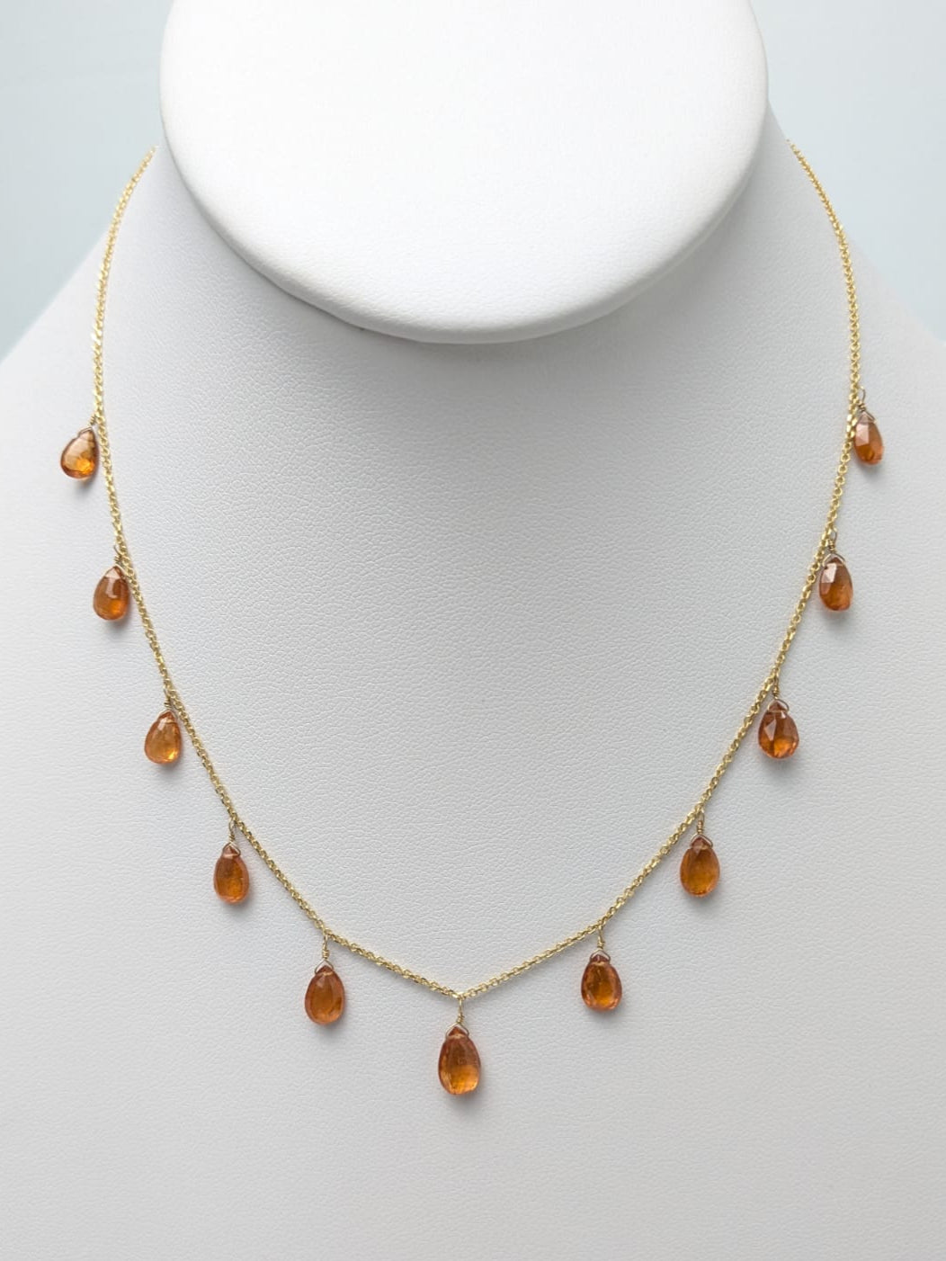 16" Spessartite Garnet Station Dangly Necklace in 18KY - NCK-720