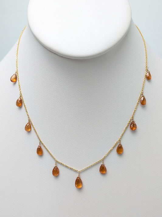 16" Spessartite Garnet Station Dangly Necklace in 18KY - NCK-720
