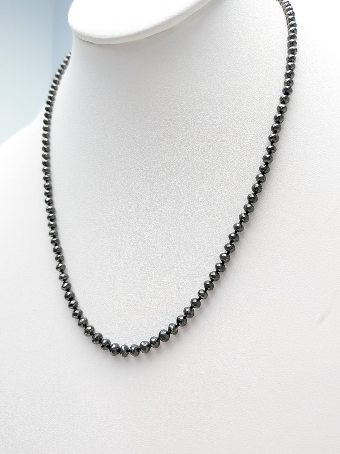 3.5mm-4.0mm Black Diamond Round Bead Knotted Necklace (47ct-56ct) Tot. Dia. Wt.)