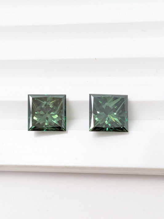 Pair of Princess Cut Green Diamonds Full Cut - 4.83cts - 06990