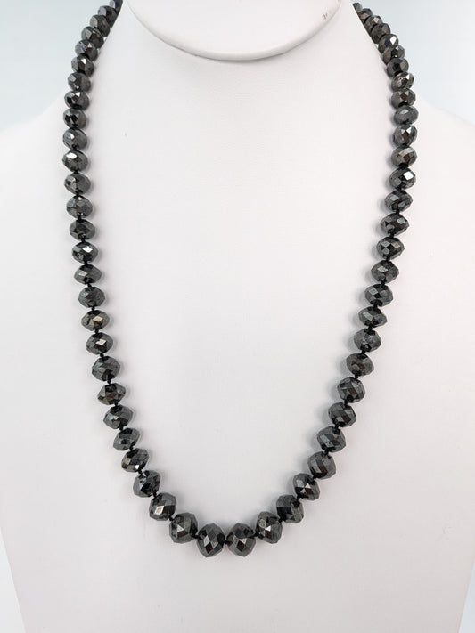 7.5-9.7mm Black Diamond Round Bead Knotted Necklace(310ct Tot. Dia. Wt.)