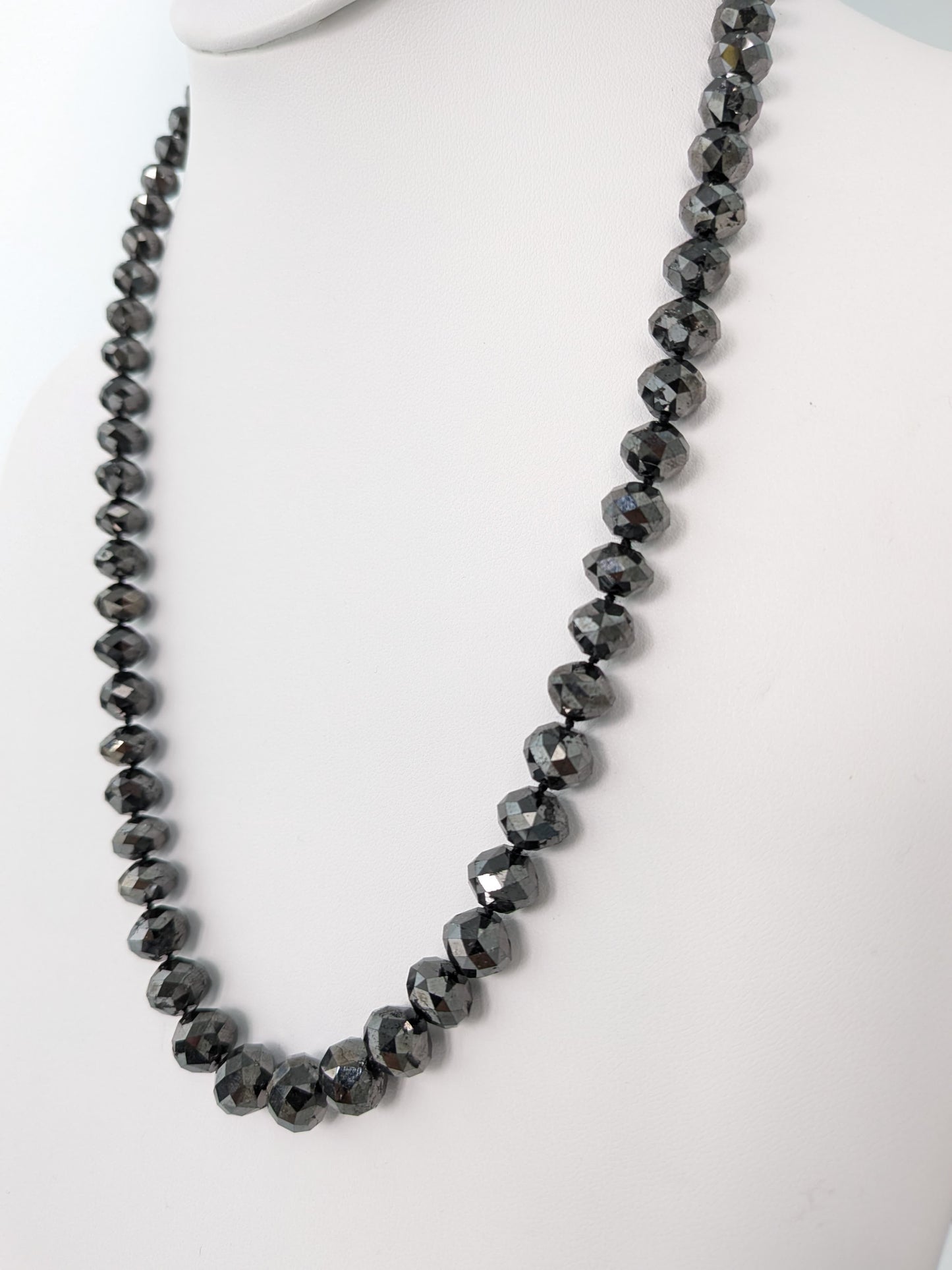 7.5-9.7mm Black Diamond Round Bead Knotted Necklace(310ct Tot. Dia. Wt.)