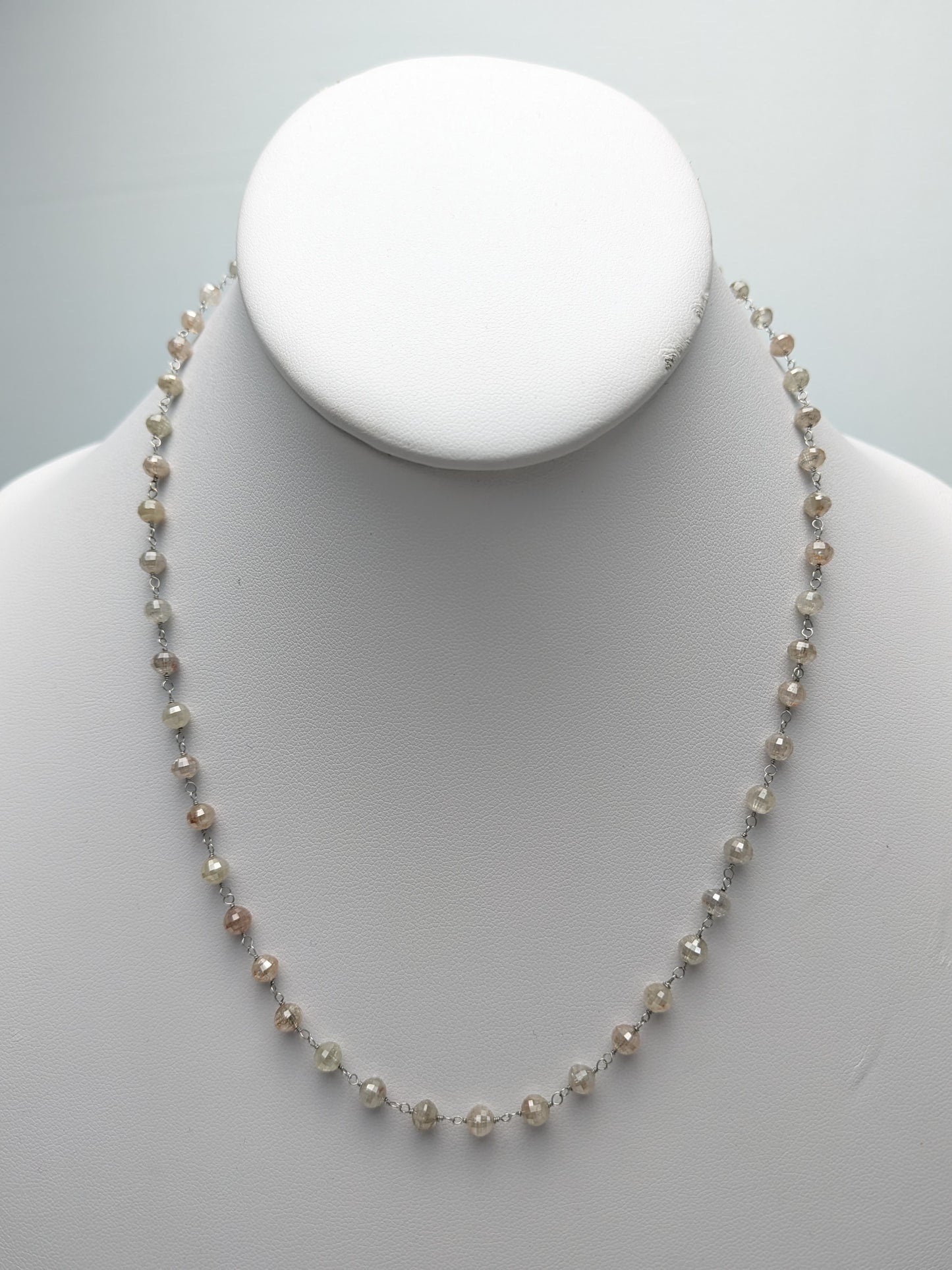 Multicolor Diamond Round Rosary Necklace in 14KW (4.0mm - 4.5mm bead size)