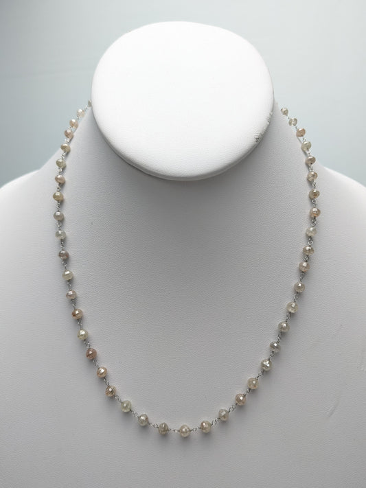 Multicolor Diamond Round Rosary Necklace in 14KW (4.0mm - 4.5mm bead size)