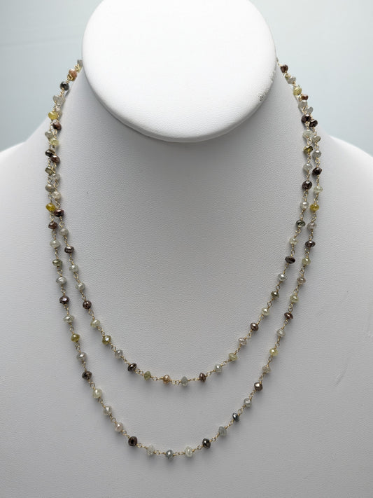 Multicolor Diamond Round Rosary Necklace in 14KY (3.5mm - 4.5mm bead size)