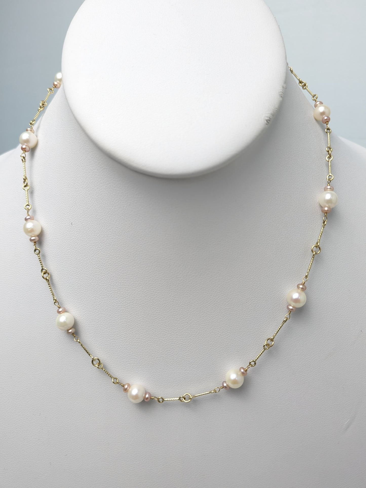 16.75" Pearl 11 Station Necklace on Fun Chain in 14KY - NCK-772