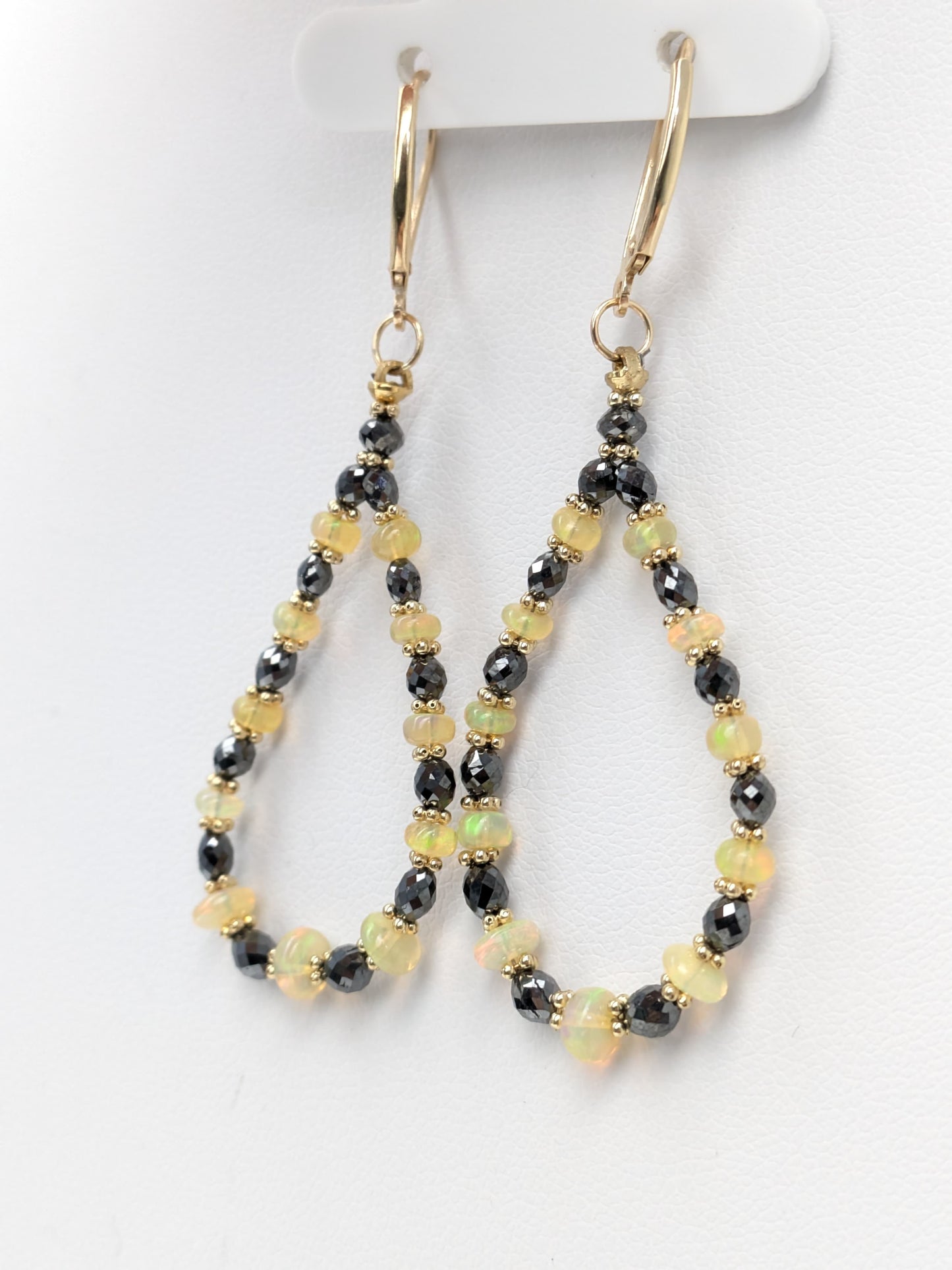 Deal of the Day - Opal and Black Diamond Hoop Earrings