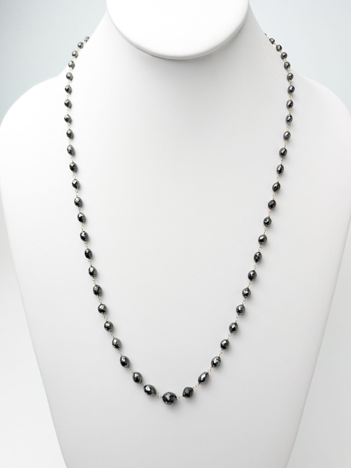 17"-22" Black Diamond Oval Rosary Necklace in 14K and 18K Gold Large Bead