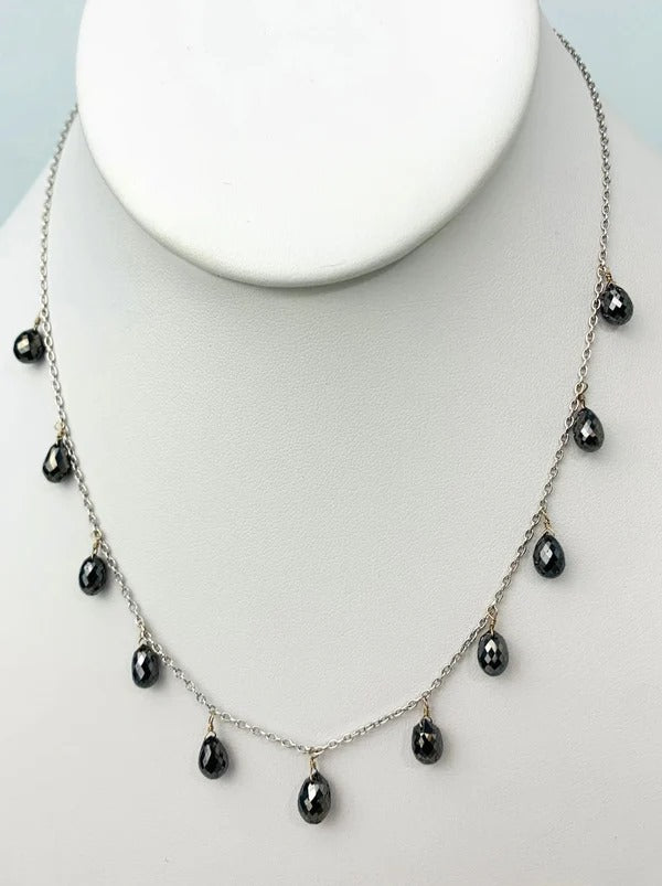 15"-17" Black Diamond Dangle Necklace in 14K and 18K White Gold