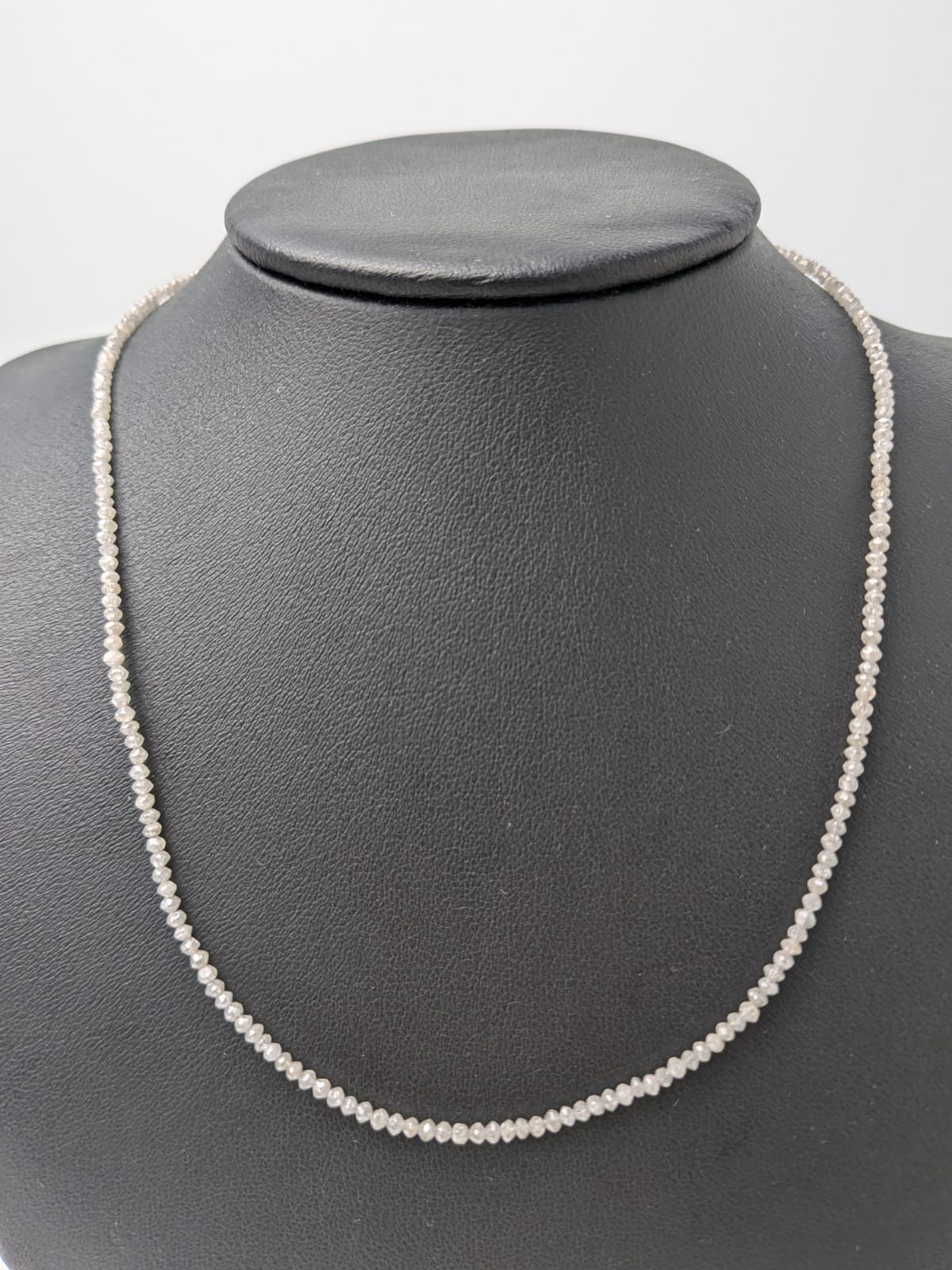 Grey Diamond Round Solid Strand Necklace in 14KW Gold 2.8mm bead size