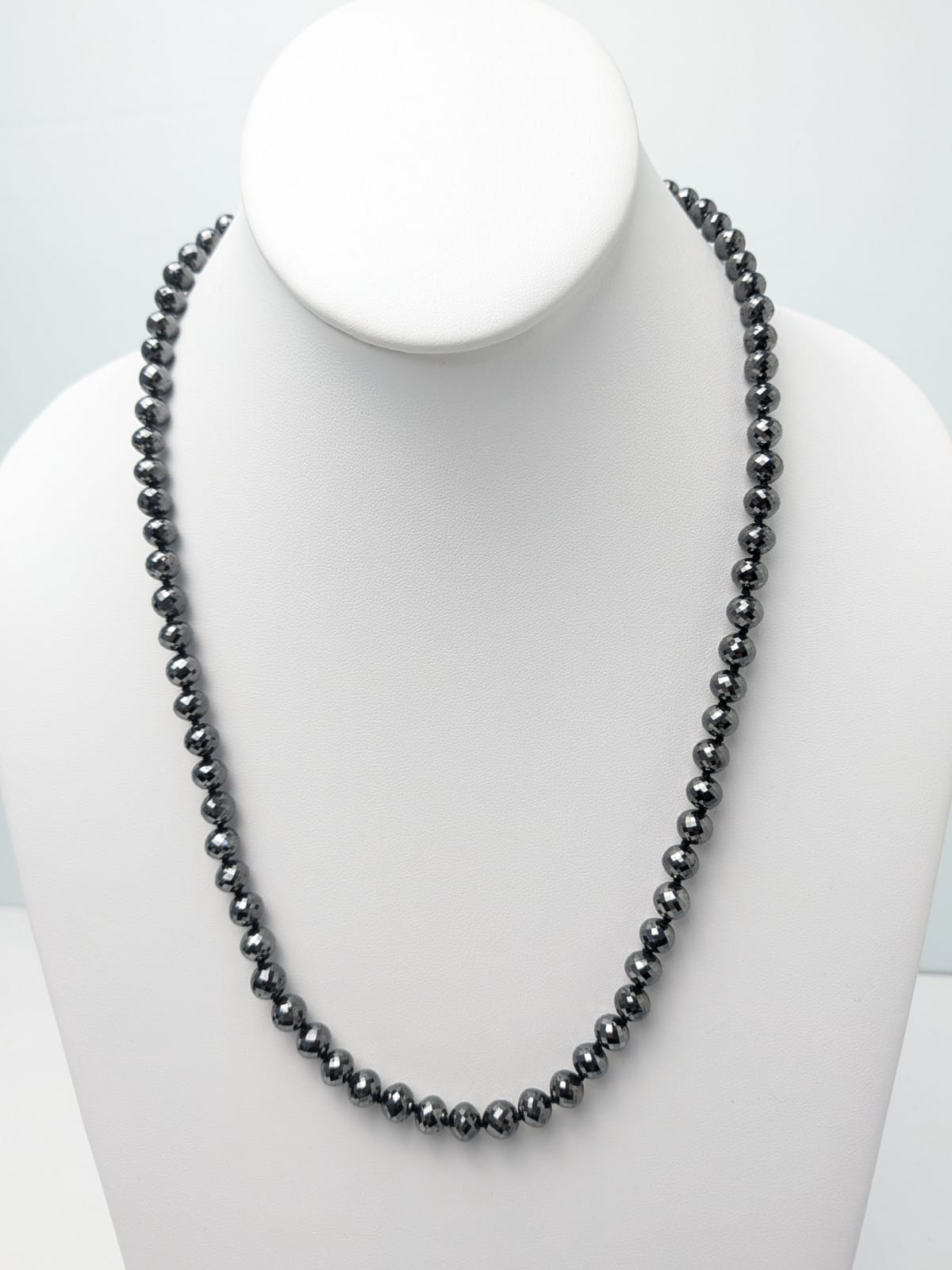 6.5-8.5mm Black Diamond Round Bead Knotted Necklace(200-230ct Tot. Dia. Wt.)