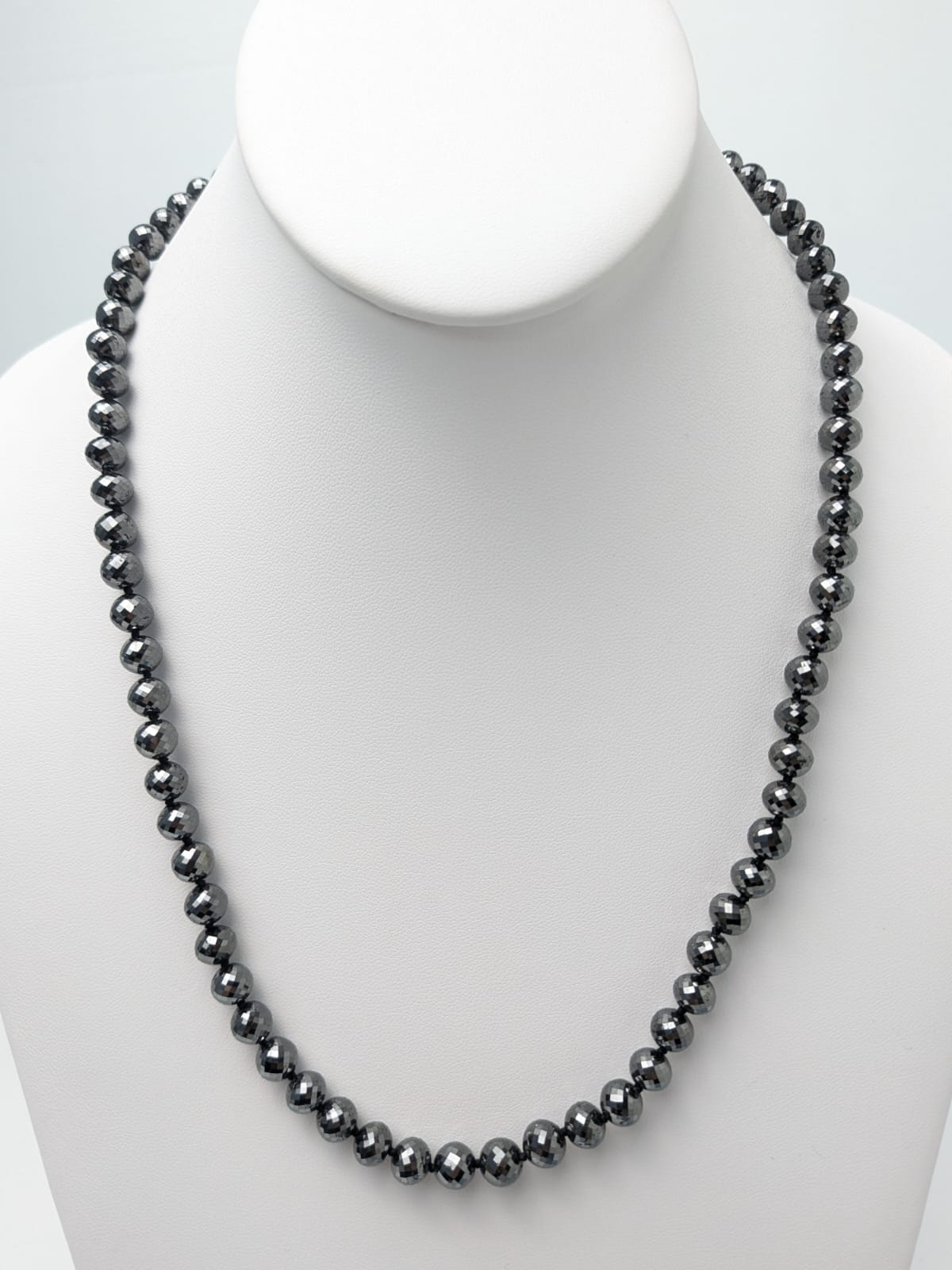 6.5-8.5mm Black Diamond Round Bead Knotted Necklace(200-230ct Tot. Dia. Wt.)