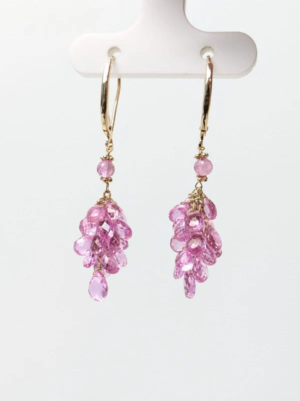 Sapphire Cluster Earrings in 14KY and 14KW