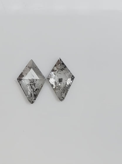 Pair Of Lozenge Shape Salt + Pepper Diamond Rose Cuts - 0.46cts - 01665