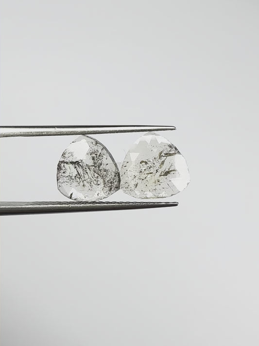 Pair Of Trillion Shape Salt + Pepper Diamonds Rose Cuts - 1.93cts - 01669
