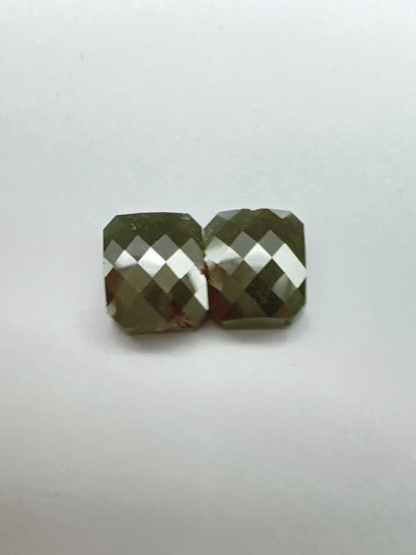 Pair Of Emerald Cut Rustic Opaque Army Green Diamond Checkerboard Rose Cuts - 2.68cts - 01672