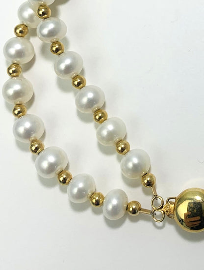 7.75" Double Row Pearl Bracelet in 14KY - BRC-021-DBLPRL14Y-WH-7.75