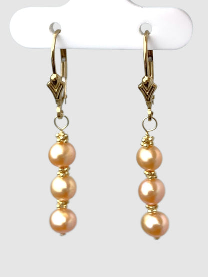 Pearl and Rondelle Drop Earrings in 14KY - EAR-015-WIREPRL14Y-YL