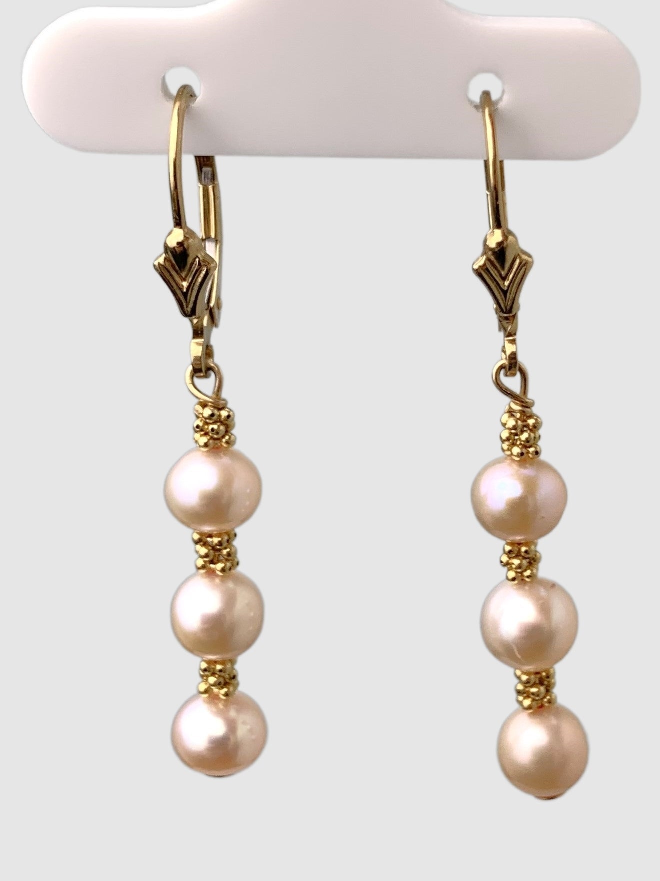 Pink Pearl and Rondelle Drop Earrings in 14KY - EAR-015-WIREPRL14Y-PK