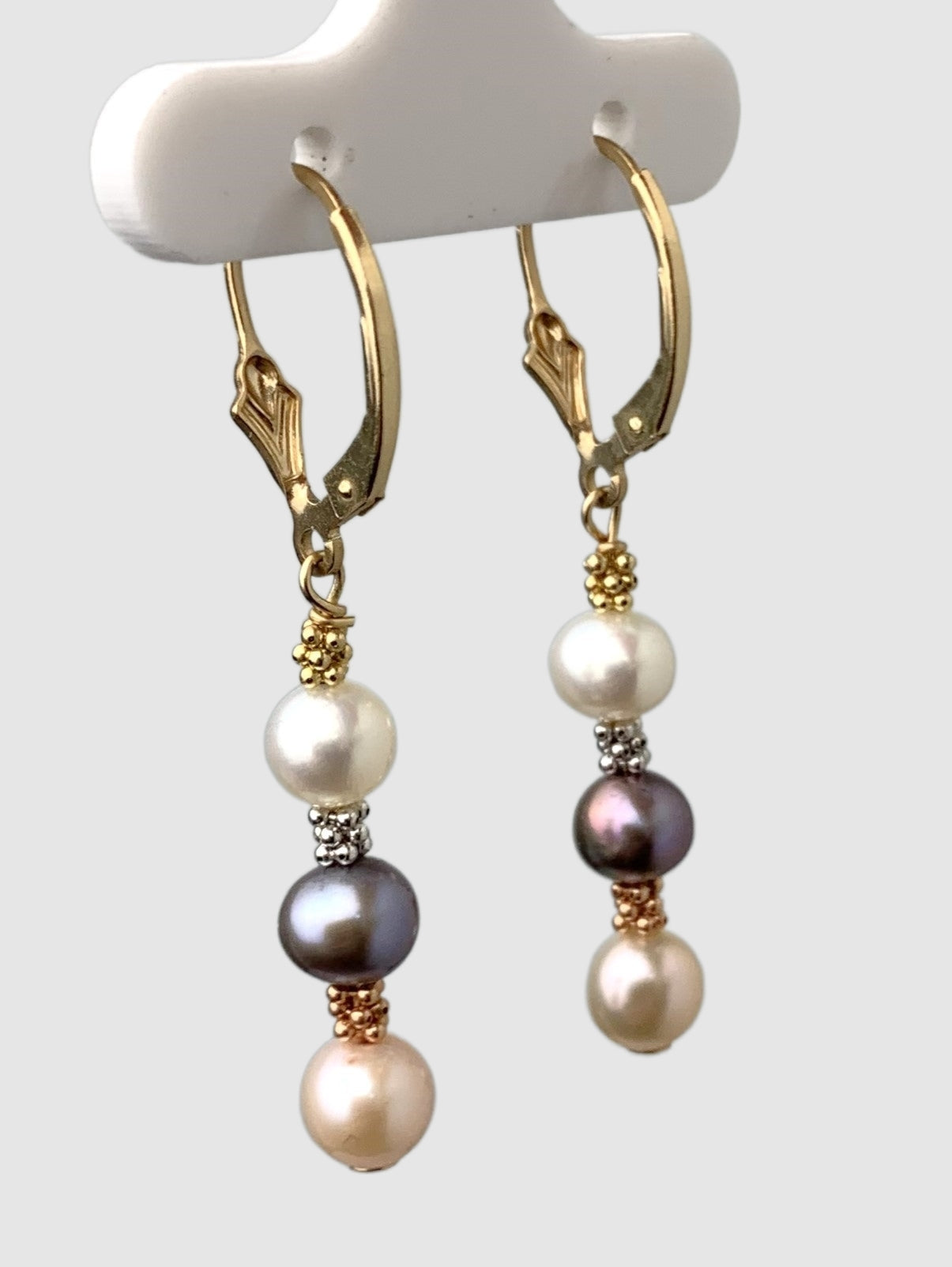 Pearl and Rondelle Drop Earrings in 14KY - EAR-015-WIREPRL14Y-M1