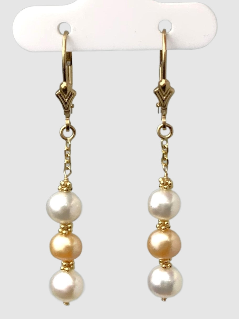 Pearl and Rondelle Drop Earrings in 14KY - EAR-015-WIREPRL14Y-M2